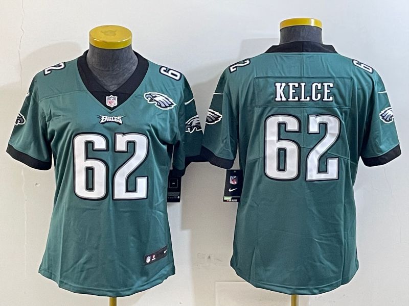 Women Philadelphia Eagles #62 Kelce Green 2025 Nike Vapor Limited NFL Jersey style 3